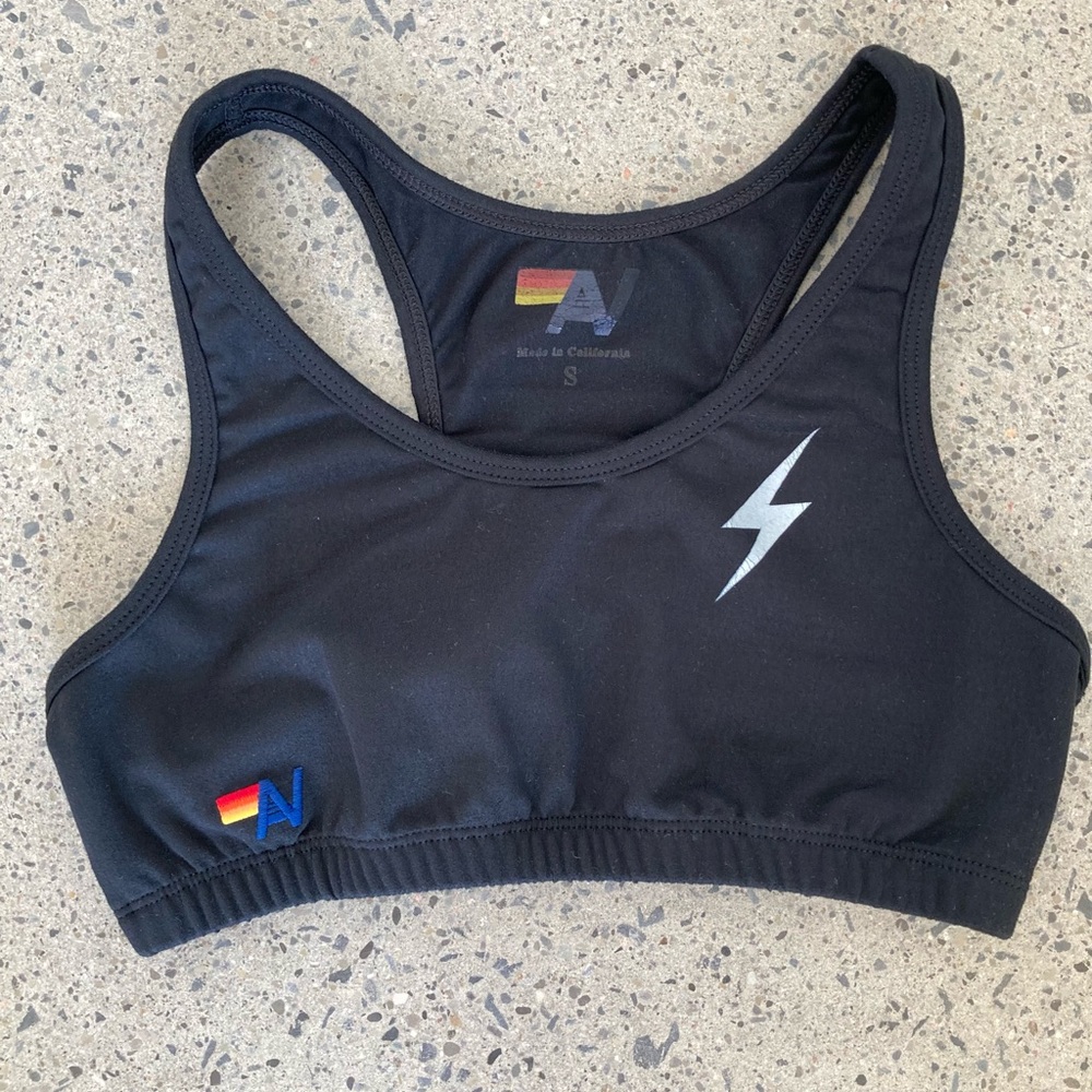 Aviator Nation bolt sports bra, black, size xs-s